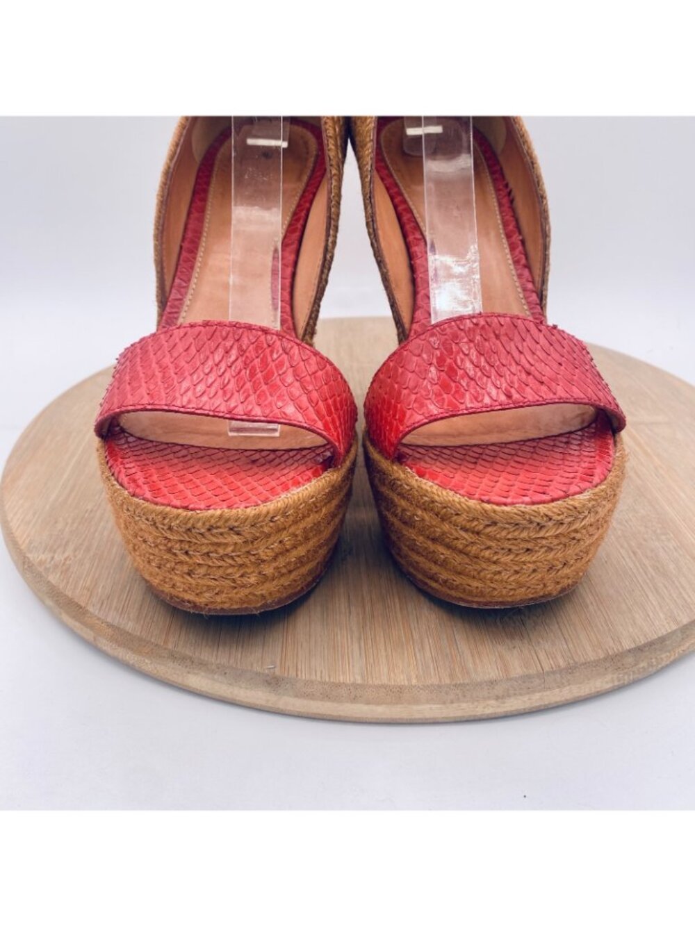 Anthropologie Lifsdottir Shoes Womens 7.5 38 Red Snakeskin Leather Wedge Heels - Picture 3 of 13